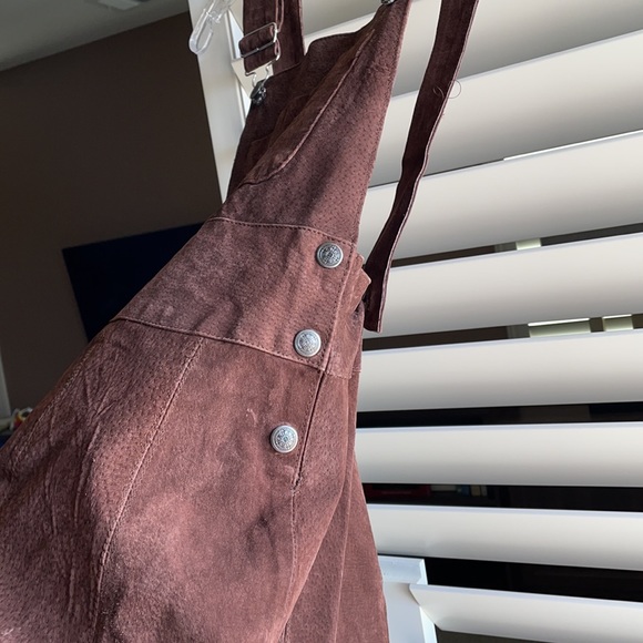 Vintage. Real suede leather mini overalls dress - Picture 7 of 9